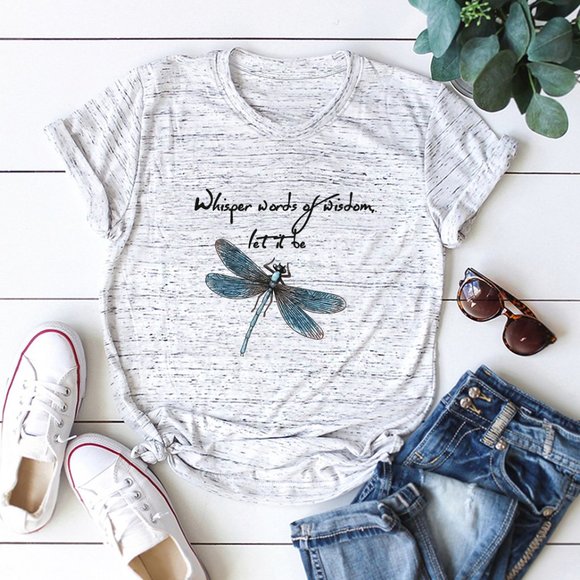 Tops - Dragonfly Whisper Words of Wisdom Let it Be Heather Cotton T-shirt NEW